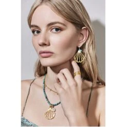 Calypso Shell Heishi Necklace 5 Calypso Shell Heishi Necklace -ANA Accessories Shop calypso shell heishi necklace gold turquoise 2